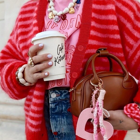 Red Casual Women's Striped Long Sleeve Cardigan - Picture 6 of 8